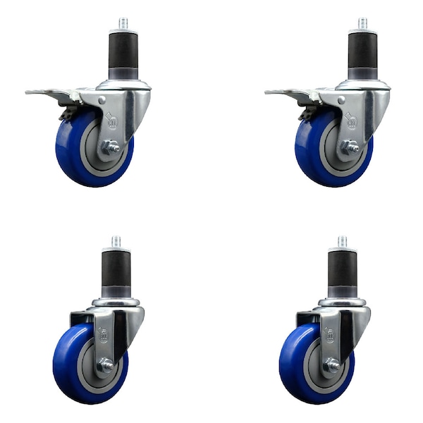 Service Caster 3.5'' Blue Poly Swivel 1-5/8'' Expanding Stem Caster Set 2 Total Lock Brakes, 4PK SCC-EXTTL20S3514-PPUB-BLUE-2-S-2-158 - main